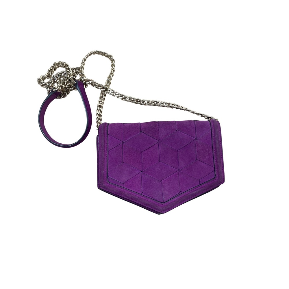 Welden Purple Suede Geometric Woven Crossbody Bag Silver Chain Strap